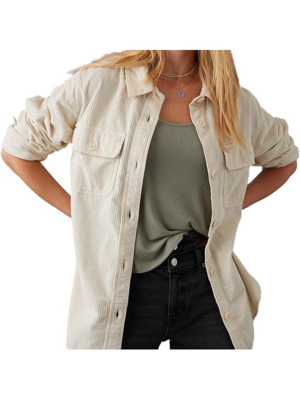 American Eagle Outfitters Cream Corduroy Shacket